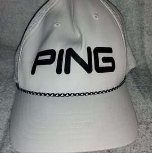 Ping 110 flex fit White Adj Golf Hat Cap Black Logo Lightweight Golf Sports OSFM
